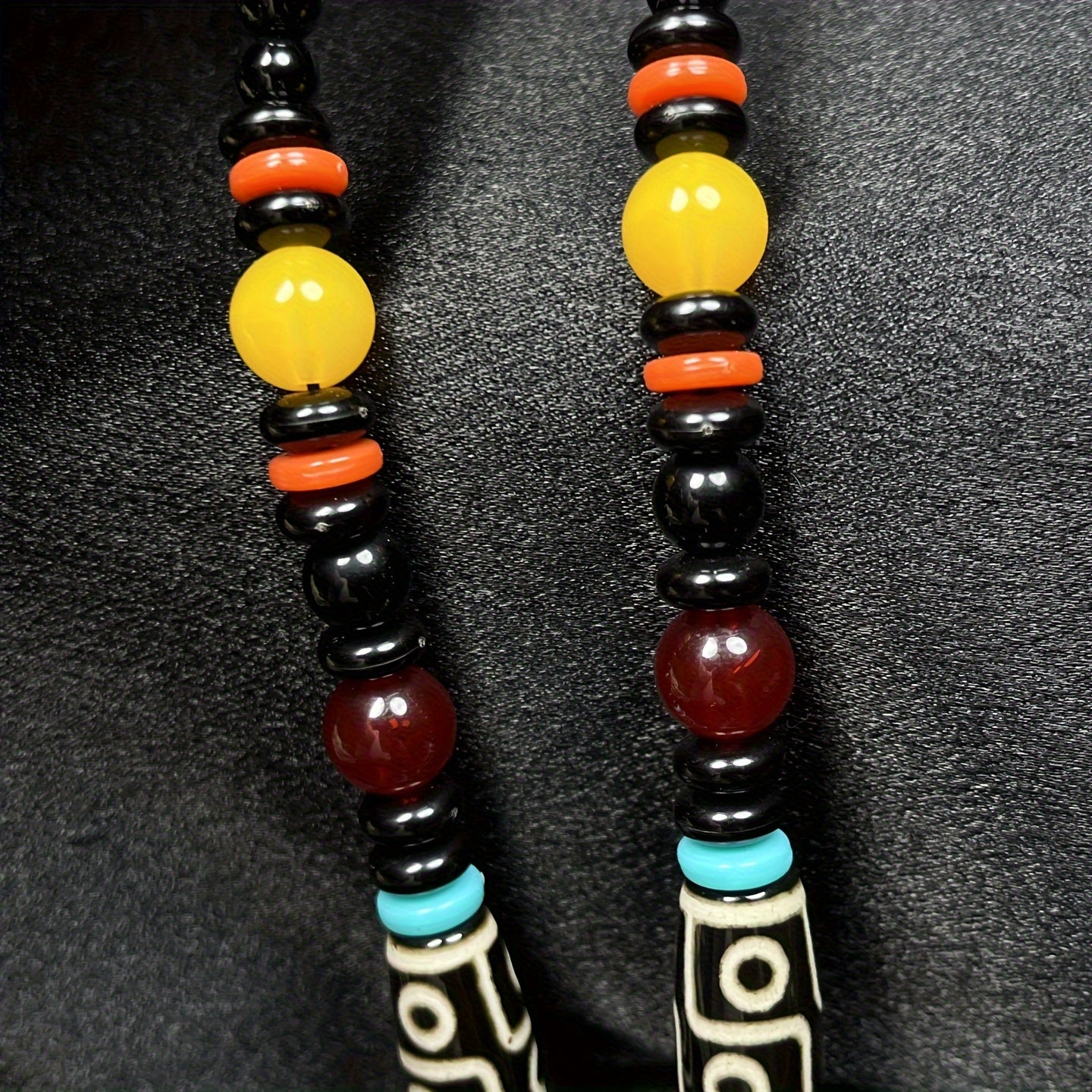 Ethnic Agate Dzi Bead Necklace — Grounding Protection, Vitality & Good Fortune Energy Talisman (Unisex, Tassel Charm)