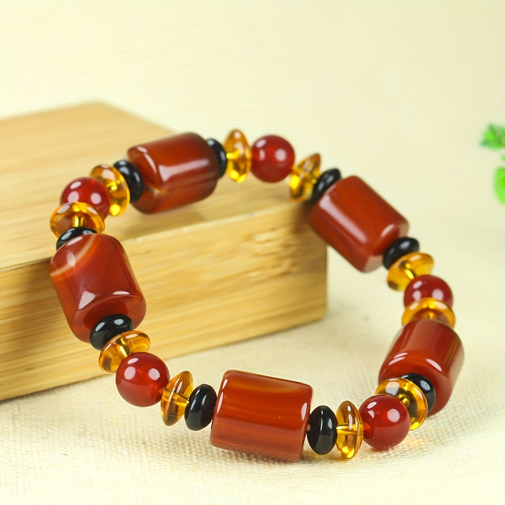 Vintage Style Agate Beaded Bracelet with Large Gourd Pearls - Spring Festival Gift