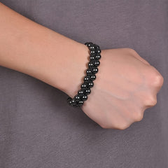 1pc Double Layer Handmade Adjustable Hematite Bracelet - Natural Stone Beads with Textured Surface for Energy Balancing