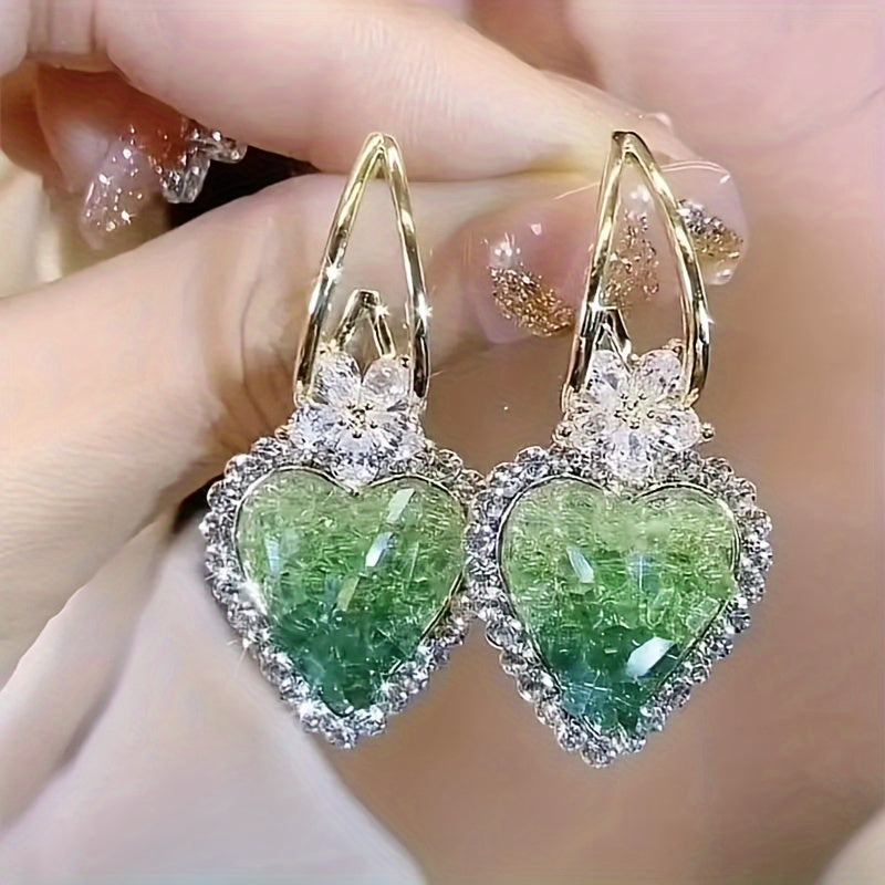 Glamorous Heart Shape Crystal Dangle Earrings - Sparkling Handcrafted Jewelry for Fashion-Forward Look - Hypoallergenic, Long-Lasting Shine - The Perfect Romantic Valentines Day Gift For Your Loved One