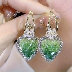 Glamorous Heart Shape Crystal Dangle Earrings - Sparkling Handcrafted Jewelry for Fashion-Forward Look - Hypoallergenic, Long-Lasting Shine - The Perfect Romantic Valentines Day Gift For Your Loved One