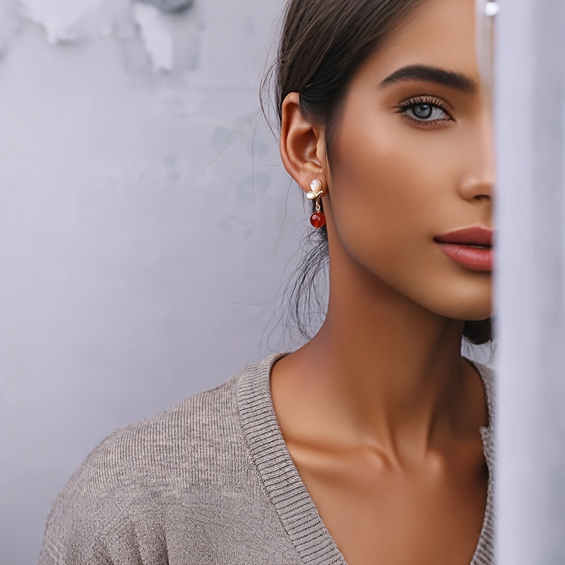 Butterfly Red Agate Dangle Earrings - 8mm Natural Stone for Energy Balance & Daily Elegance