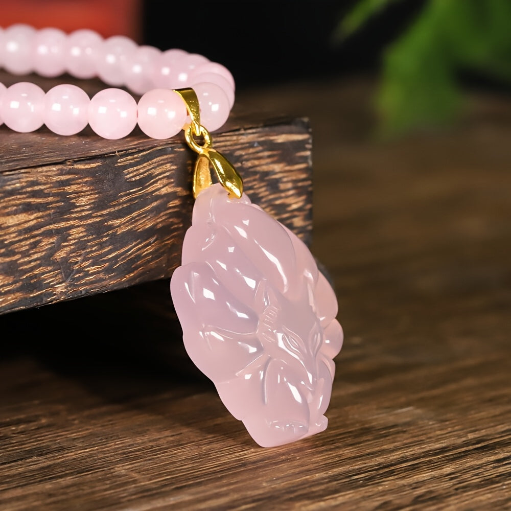 Rose Quartz Fox Pendant Necklace - December Birthstone for Love & Harmony
