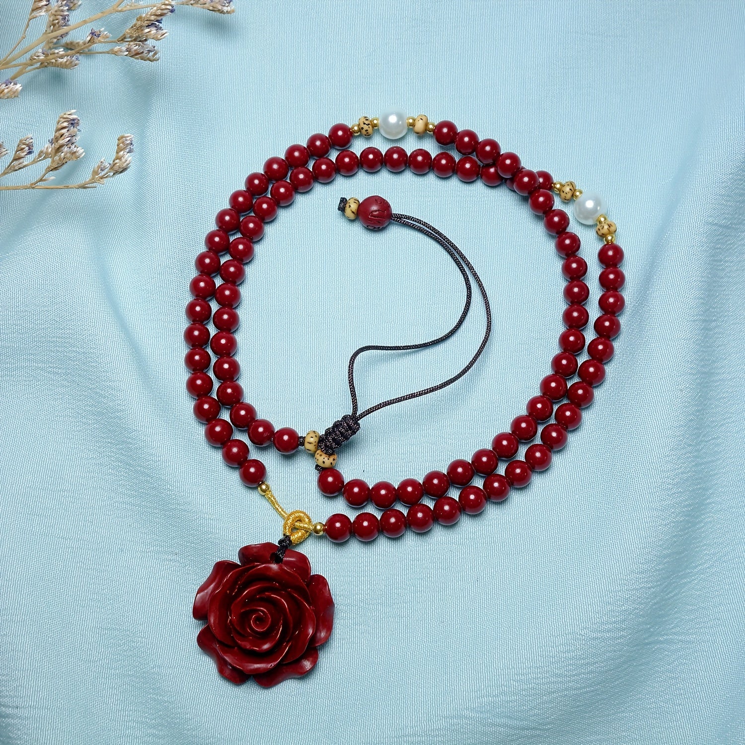 Cinnabar Red Rose Pendant Necklace - Harmony & Protection for Couples