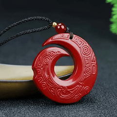 Natural Red Cinnabar Stone Necklace - Enhance Your Luck with Vintage-Inspired Prosperity Symbolism