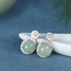 Green Jade & Silver Open-Circle Ear Hooks — A Dialogue Between Polished Heart and Raw Potential