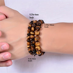 Hot Selling Fashion Men's Beaded Bracelet, Unique Natural Tiger Eye Stone Handmade Elastic Wristband for Him
