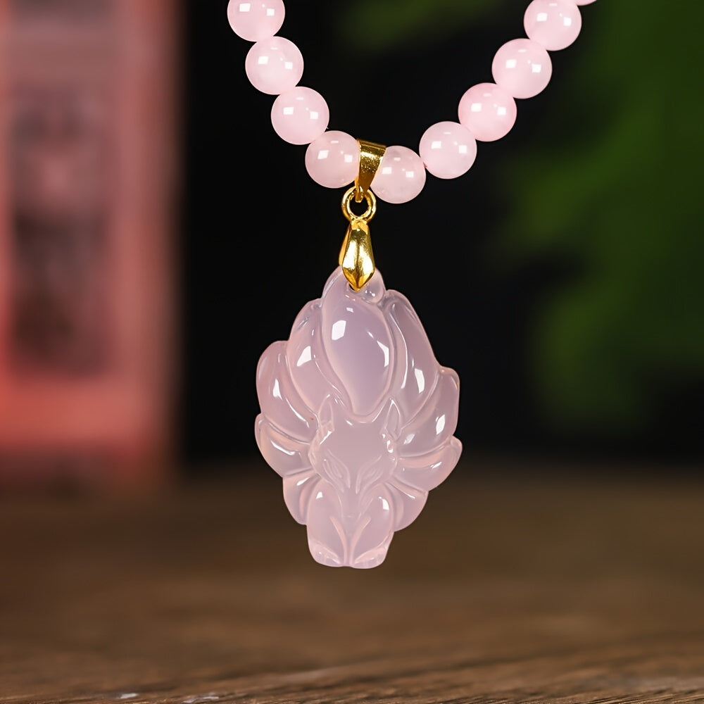 Rose Quartz Fox Pendant Necklace - December Birthstone for Love & Harmony