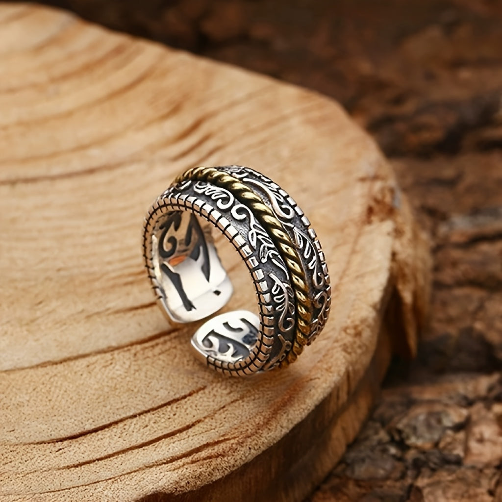 Men's Adjustable Silver Plated Ring – Retro Punk Style with Protective Energy