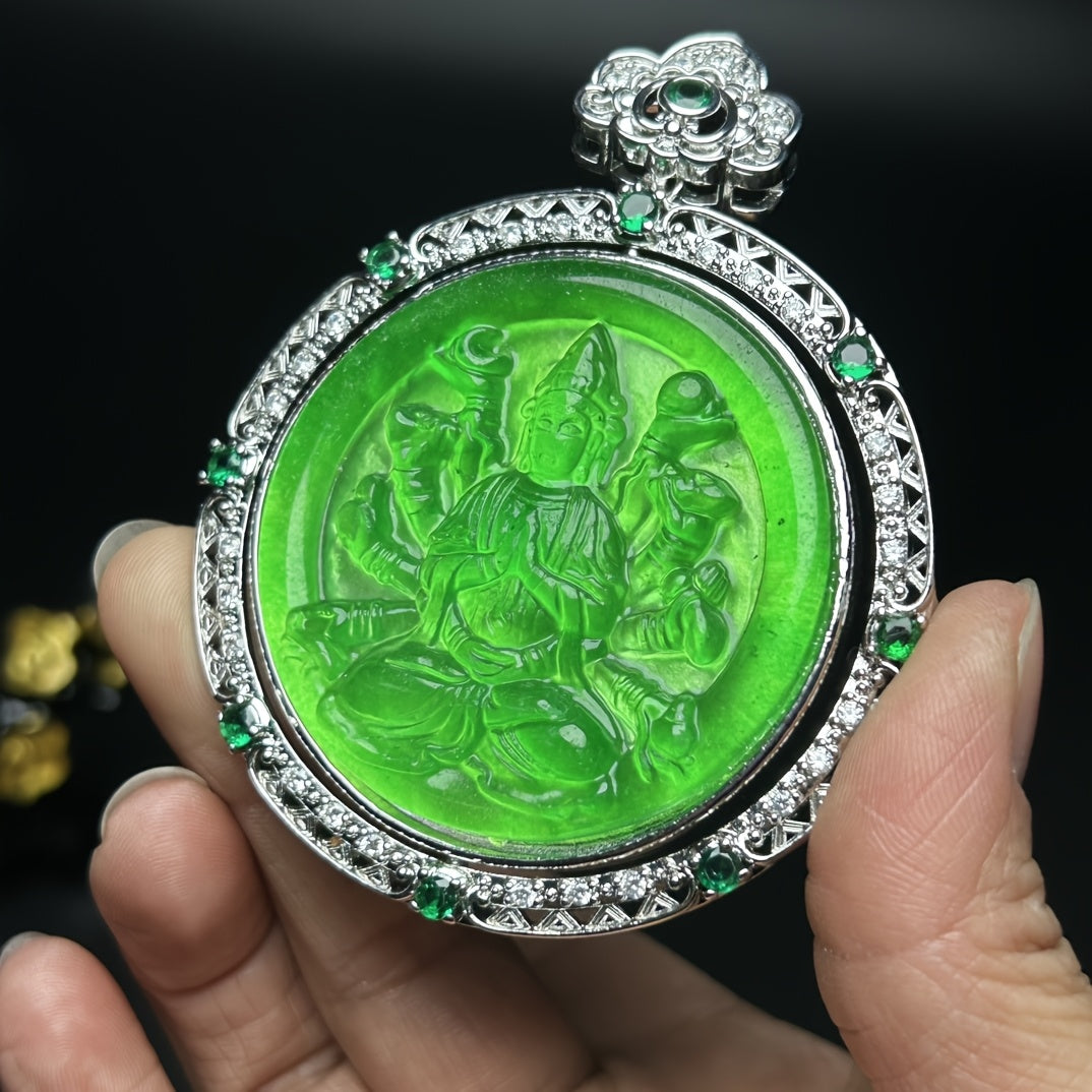Retro Green Thousand-Hand Guanyin Pendant - Compassion, Protection & Spiritual Harmony Jewelry