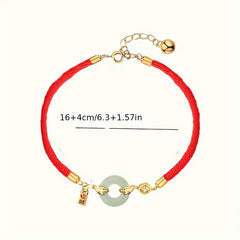 Red Lucky Rope Bracelet with Jade Pi Disc & Gold Accents — Protection, Prosperity & Heart-Calming Energy