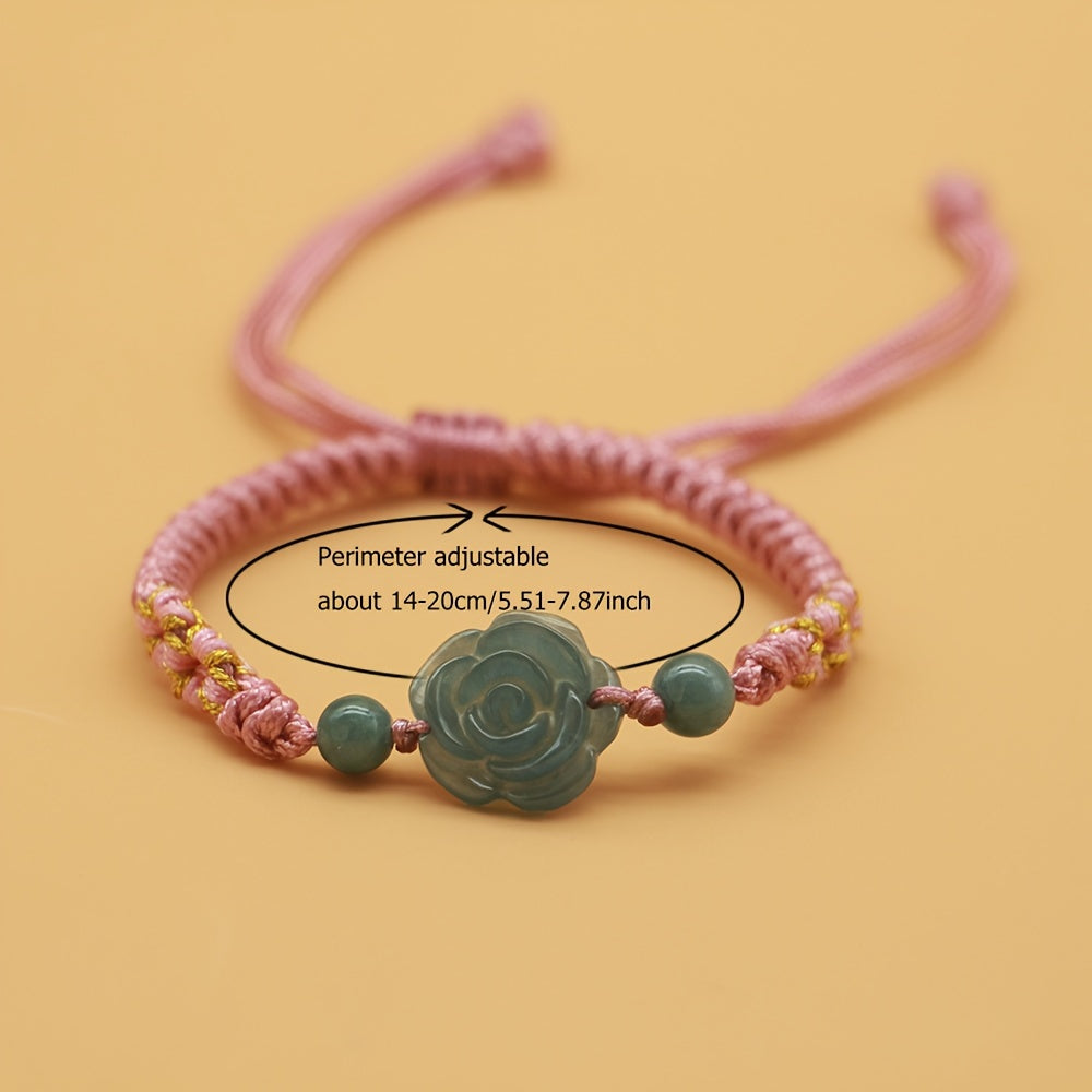 Handmade Natural Stone Rose Bracelet - Unisex Fashion for Valentine's Day Energy