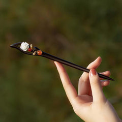 Elegant 2-Piece Rose Hair Clip Set - Wood Design with Natural Energy Flow for Mindful Adornment