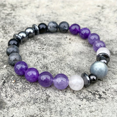 Real Natural Amethyst, Gray-black Flash Stone, 8mm Natural Stone Round Beads, Beautiful and Exquisite Design, Loose Beads Combination, Elastic Line Can Be Adjusted for Comfortable Wearing