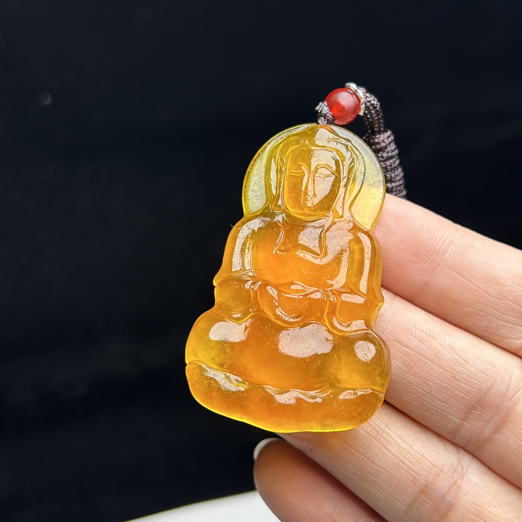 Yellow Jade Guanyin Pendant Necklace for Compassion, Protection & Spiritual Awakening
