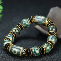 Tibetan Three-Eyed Dzi Agate Bracelet for Protection, Wealth, and Spiritual Clarity