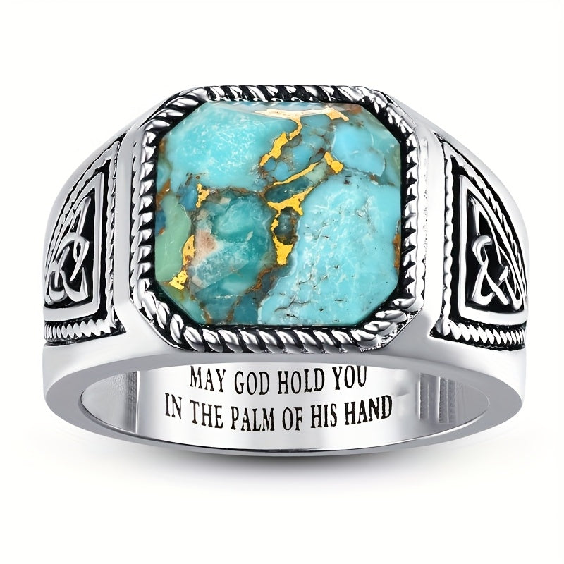 Retro Turquoise Men's Celtic Ring - Energy Protection & Father's Day Gift