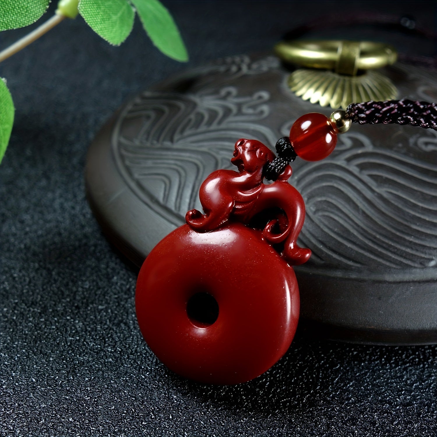 Natural Raw Stone Cinnabar Safe Buckle Purple Gold Sand Mythical Animal Pixiu Lucky Body Protection Necklace - Positive Energy Talisman