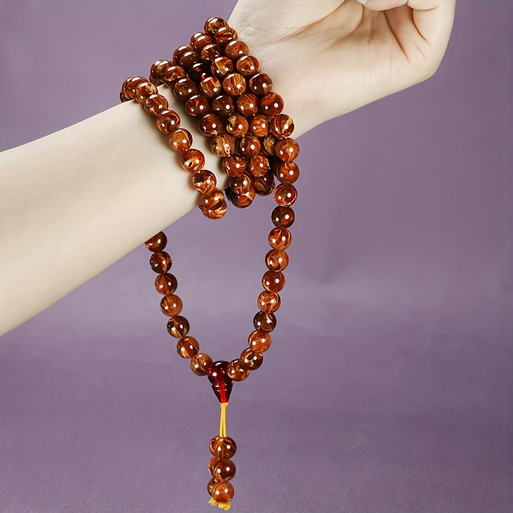 Vintage 108 Bead Prayer Necklace - Brown  Buddhist Mala for Spiritual Energy