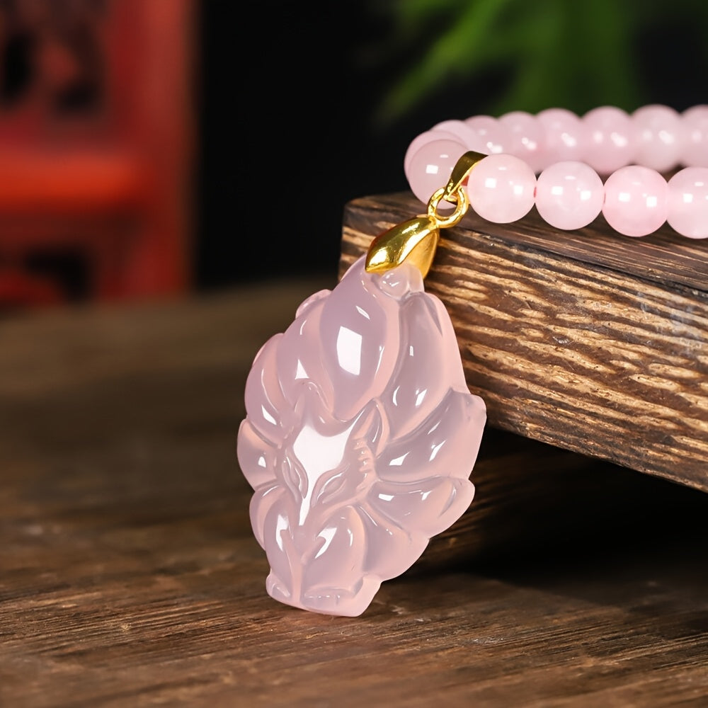 Rose Quartz Fox Pendant Necklace - December Birthstone for Love & Harmony