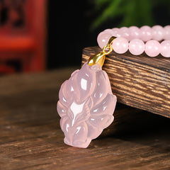 Rose Quartz Fox Pendant Necklace - December Birthstone for Love & Harmony