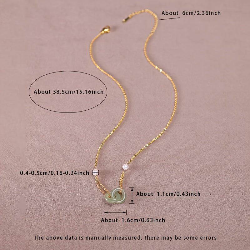 Natural Stone Necklace - Green Freshwater Pearls & Interlocking Rings for Harmony & Protection