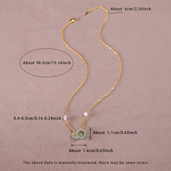 Natural Stone Necklace - Green Freshwater Pearls & Interlocking Rings for Harmony & Protection
