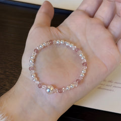 1pc Elegant Acrylic Bracelet for Women - Sweet & Chic Design with Pink & White Beads for Daily Wear & Sports