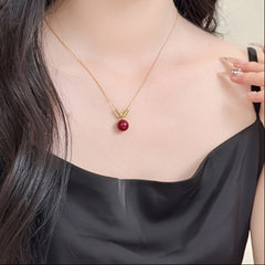 Women's Elegant Red Cinnabar Pendant Necklace - S925 Silver Harmony & Protection Talisman