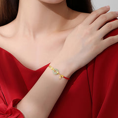 Red Lucky Rope Bracelet with Jade Pi Disc & Gold Accents — Protection, Prosperity & Heart-Calming Energy