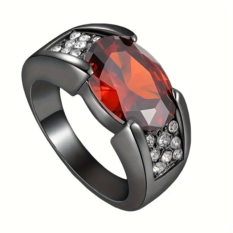 Mens Glamorous Black Plated Rhinestone Ring - Dazzling Party & Wedding Jewelry with Protective Energy