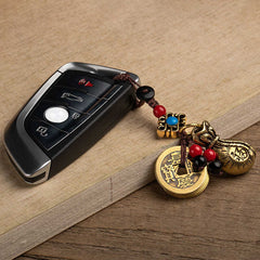 Vintage Brass Prosperity Keychain — Wealth, Protection & Positive Energy Talisman