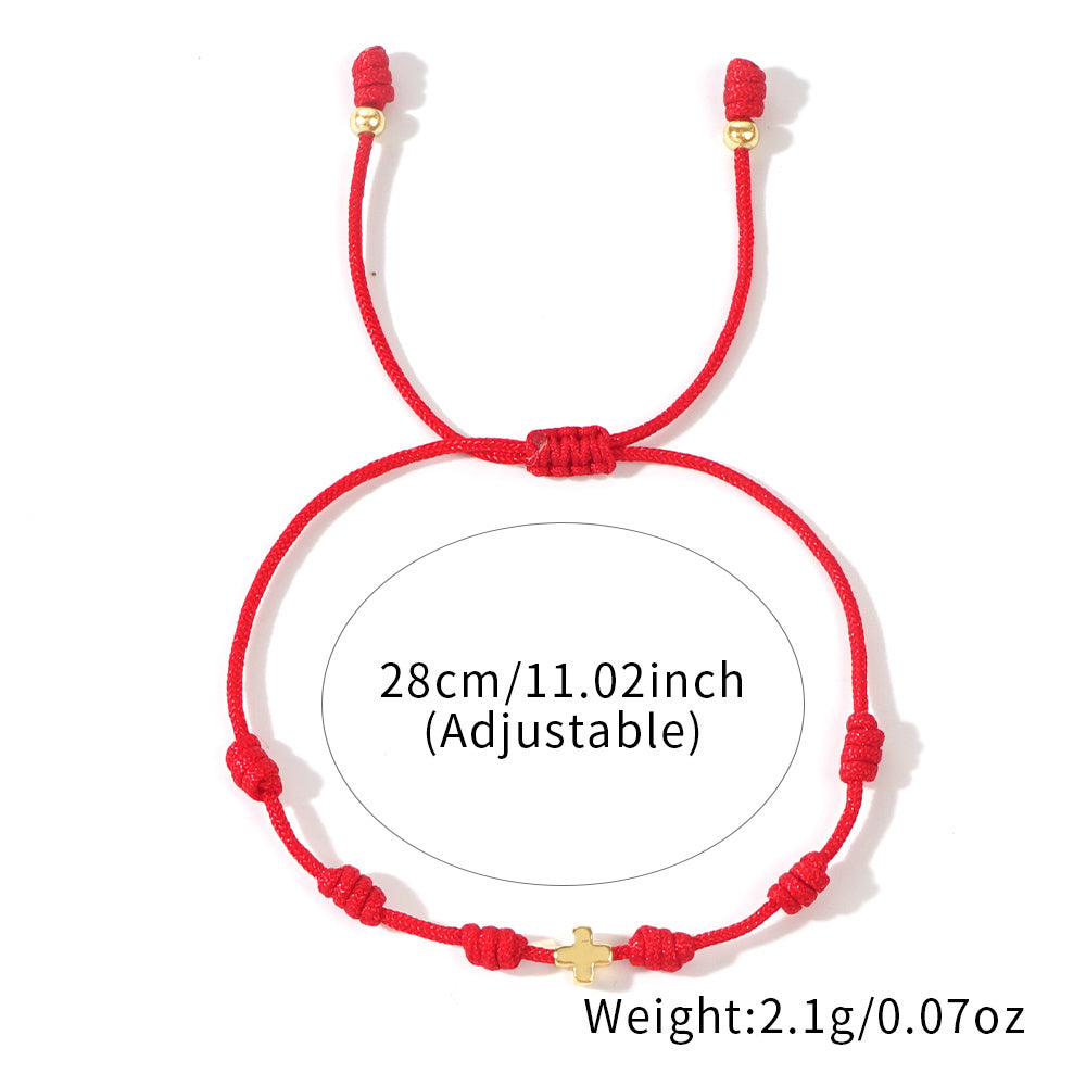 Boho Red Rope Bracelet with Cross Charm - Adjustable for Daily Wear & Festive Energy