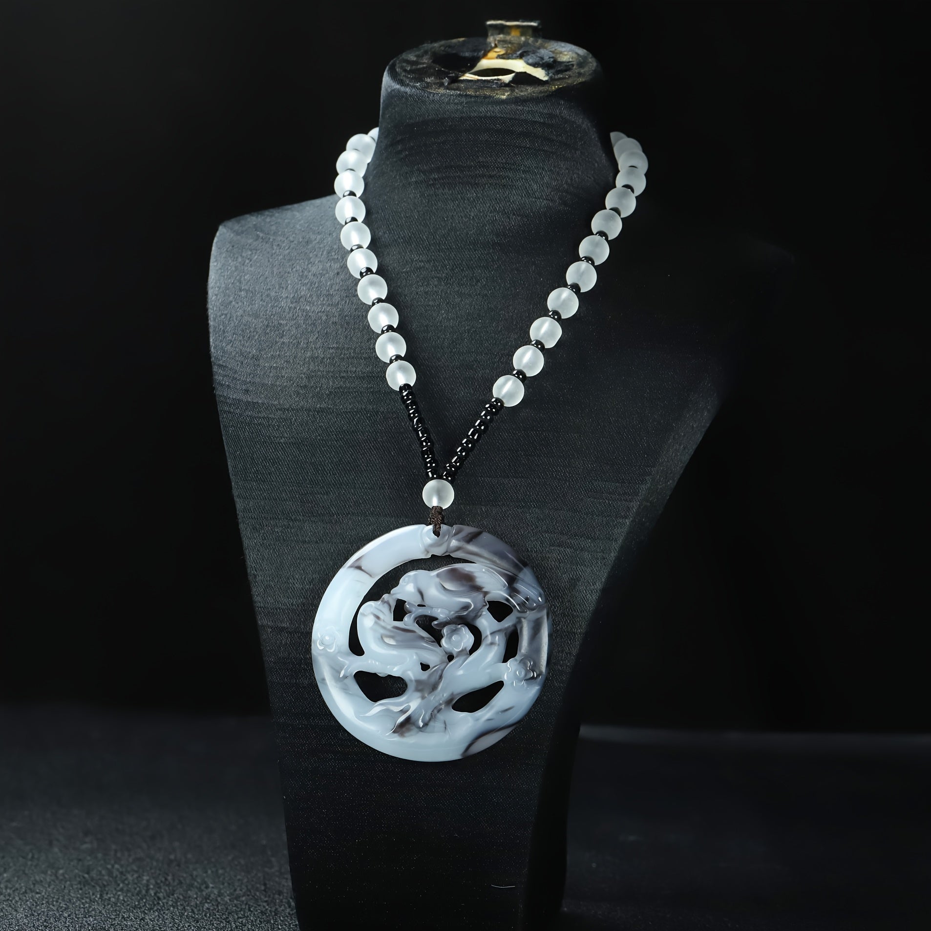 Natural Agate Magpie & Plum Blossom Pendant for Joy, Good Fortune, and Resilience