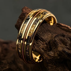 18K Gold Guitar String Band Ring Set - Unique Mosaic Design for Music Lovers