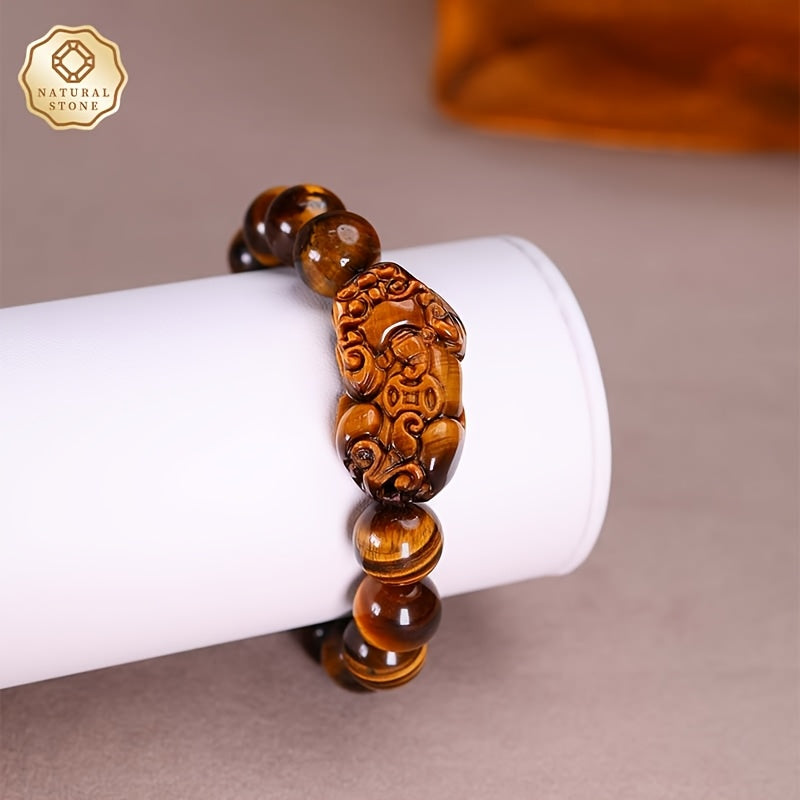 1pc Women's Tiger's Eye Stone Bracelet - Natural Brown & Golden Marbling Effect for Protection & Confidence