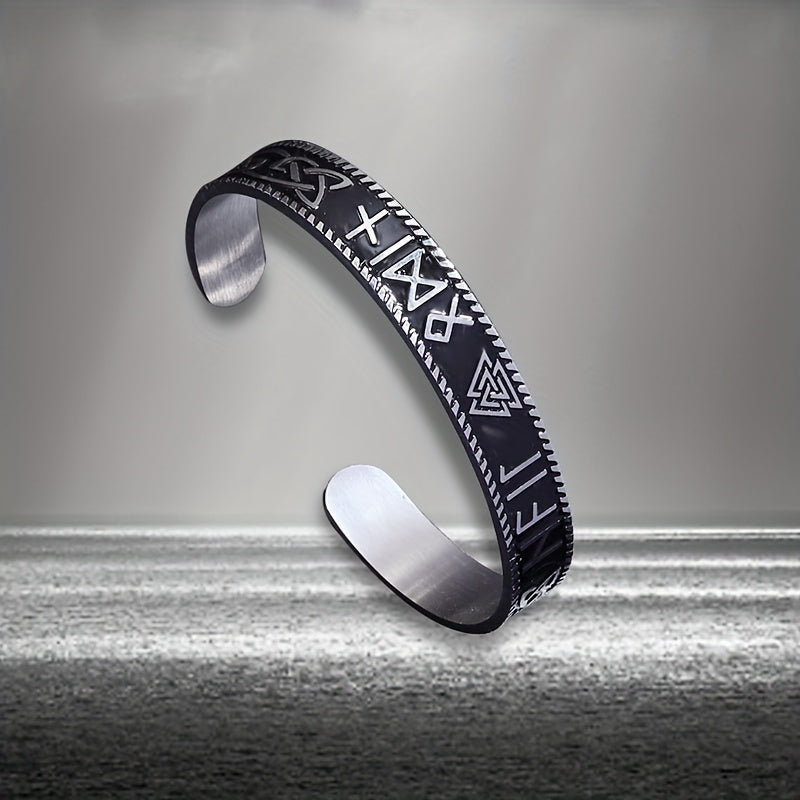Vintage Stainless Steel Viking Rune Triquetra Cuff Bracelet — Spiritual Protection, Ancient Wisdom & Norse Energy Amulet