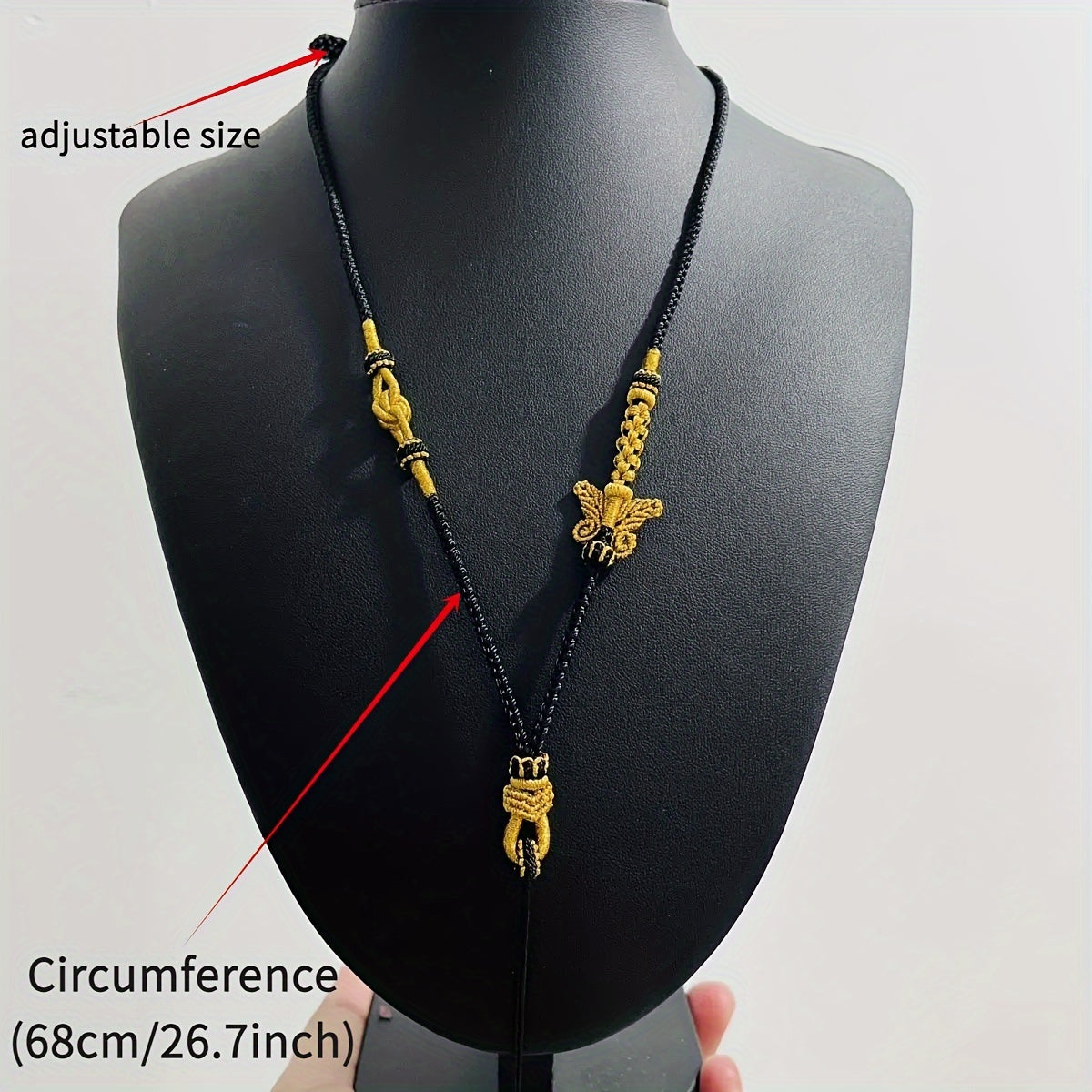 Hand-Woven Bow Pendant Necklace – Ethnic Chinese Style Golden Energy for Daily Wear