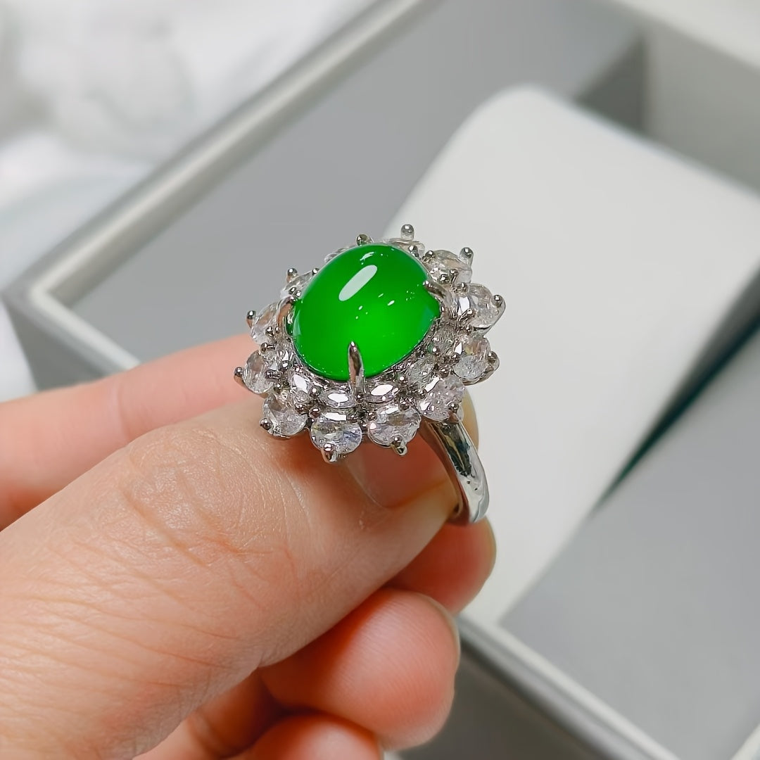 Premium Green Agate Cocktail Ring | Vintage-Inspired Floral Design for Prosperity & Emotional Balance