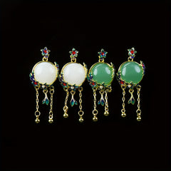Green Stone & Gold Enamel Pendant Earrings — A Quiet Anchor for the Modern Seeker