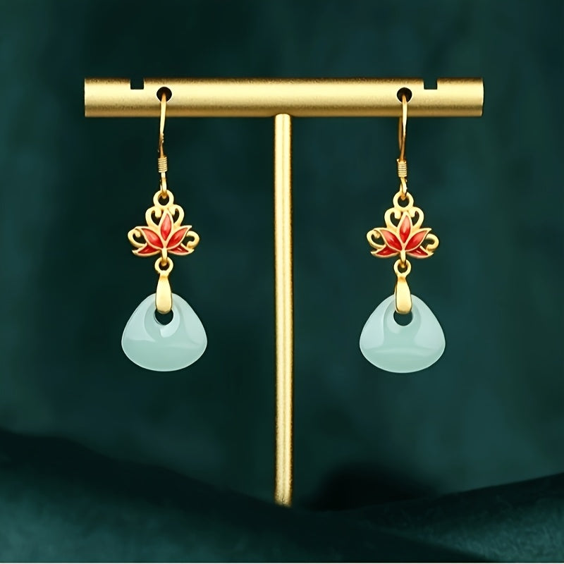 Vintage Golden Plated Copper Lotus Earrings for Spiritual Balance Energy