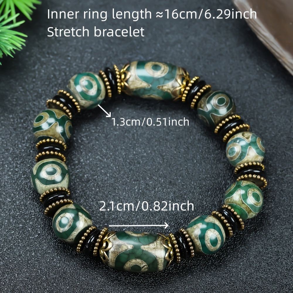 Tibetan Three-Eyed Dzi Agate Bracelet for Protection, Wealth, and Spiritual Clarity