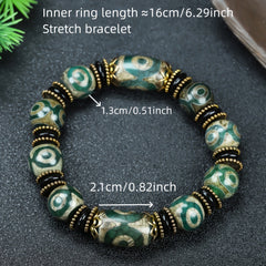 Tibetan Three-Eyed Dzi Agate Bracelet for Protection, Wealth, and Spiritual Clarity