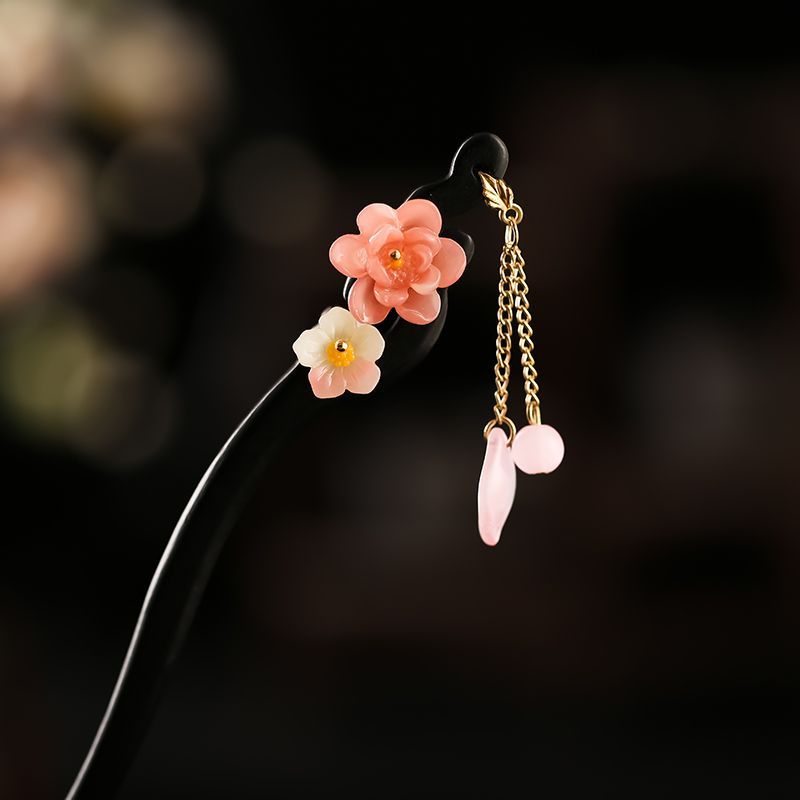 Chinese Traditional Hanfu Hairpin - Antique Wooden Hair Accessory with Large Tassels - Authentic Cheongsam Dress Pin for Cultural Costumes, Weddings & Chinese New Year Outfits - Harmony Energy Talisman