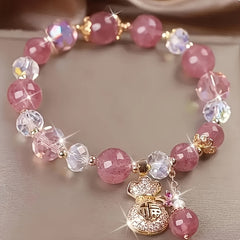 Crystal Beaded Bracelet with Prosperity Money-Bag Charm – Harmonizing Love, Abundance & Emotional Well-Being