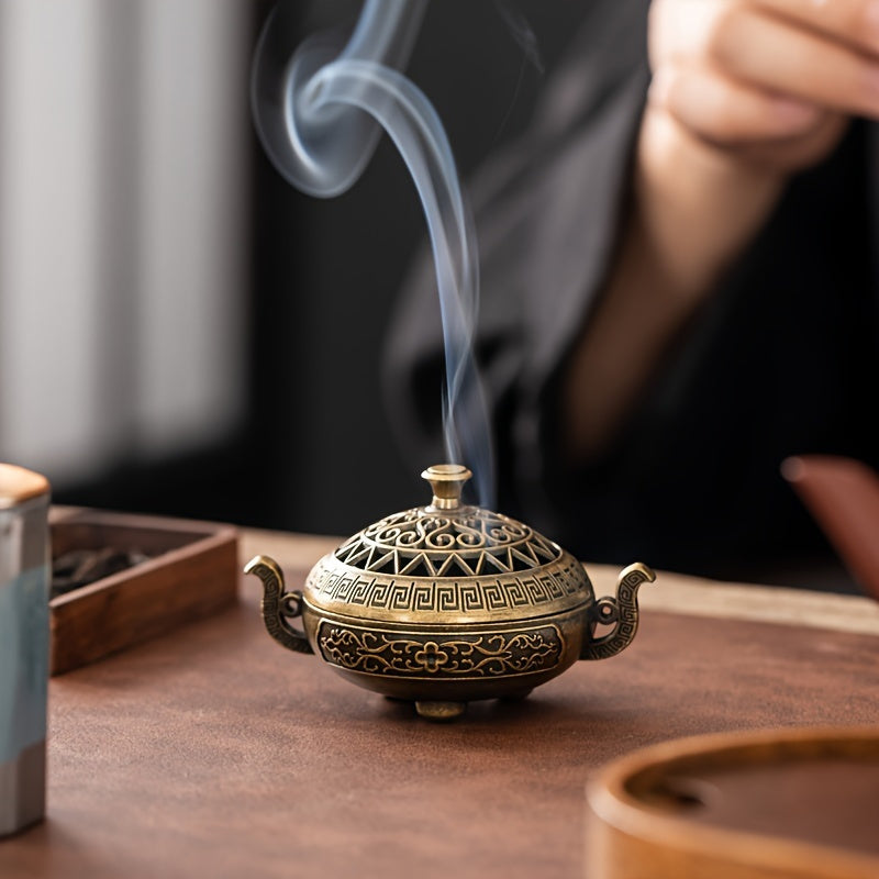 1pc Vintage Brass Incense Burner - Traditional Chinese Design for Yoga Meditation & Holiday Gifts