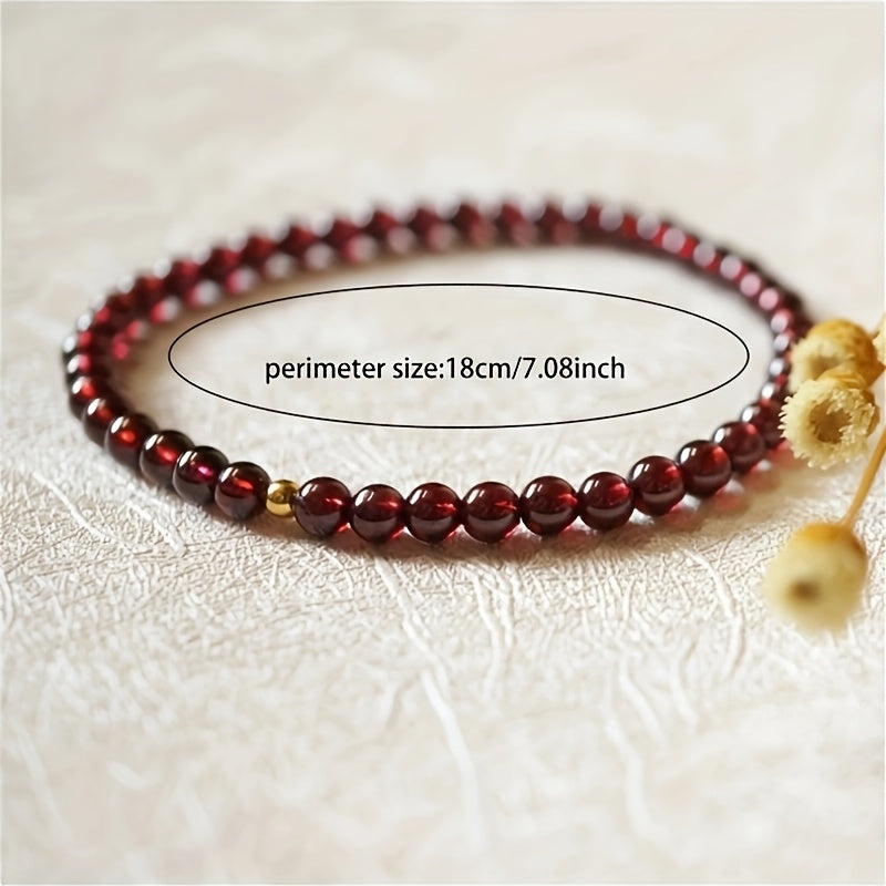 January Birthstone Garnet Bracelet - 3mm Red Stone with Golden Accents for Energy Balance & Daily Wear