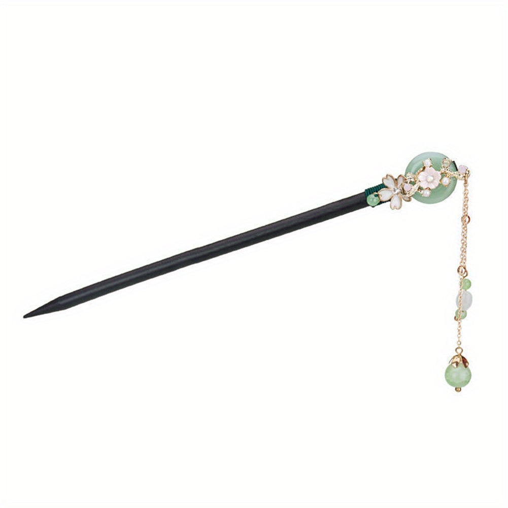 1pc Vintage Japanese Hair Stick with Floral Chain - Elegant Hairpin for Weddings & Cosplay with Teardrop Accents & Alloy Construction