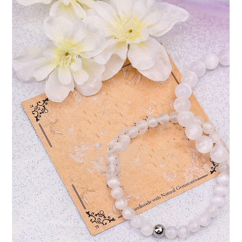 White Cat's Eye Stone Stretch Bracelet for Yoga, Meditation, and Positive Energy