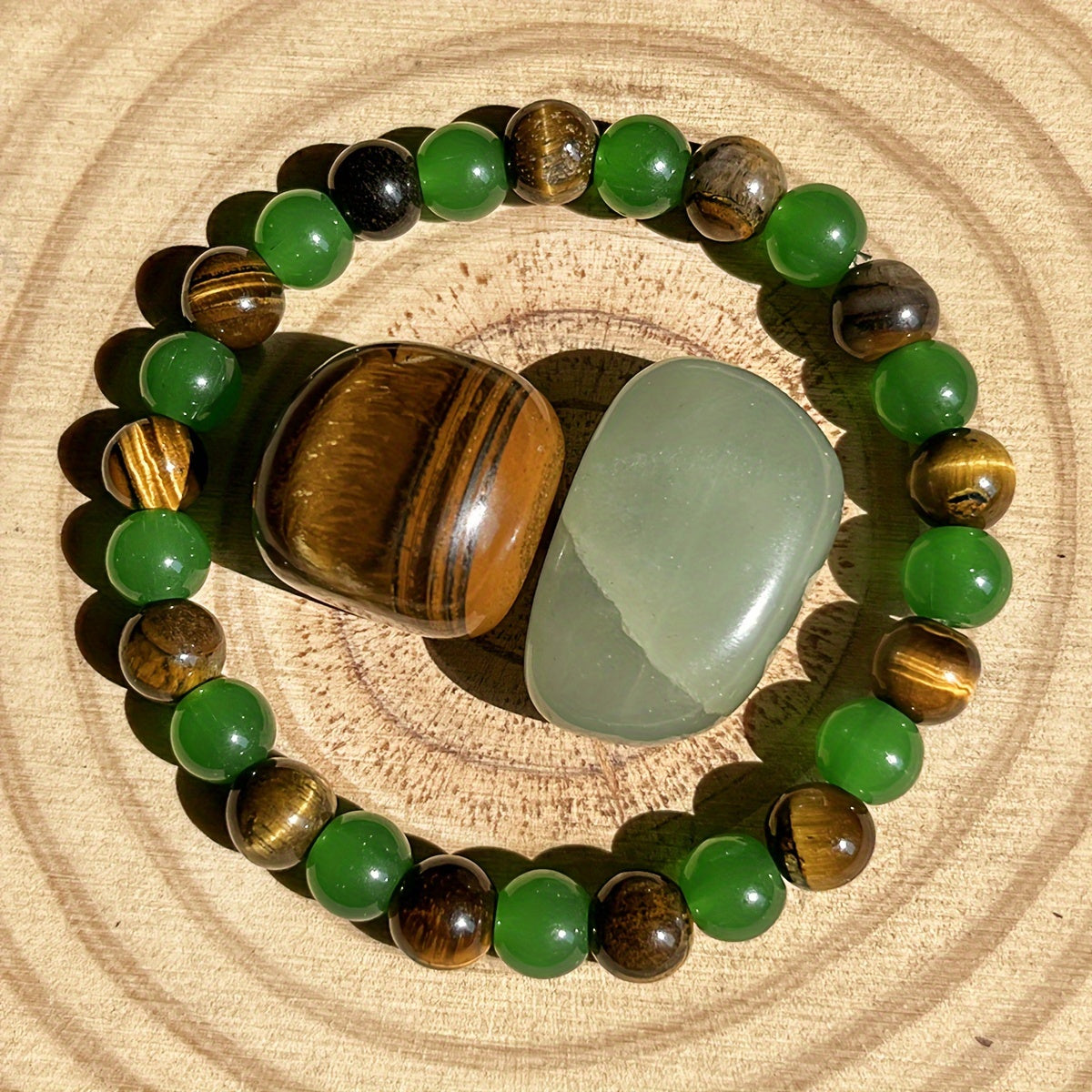 Natural Good Luck Bracelet - Tiger Eye & Green Aventurine for Wealth & Mindfulness